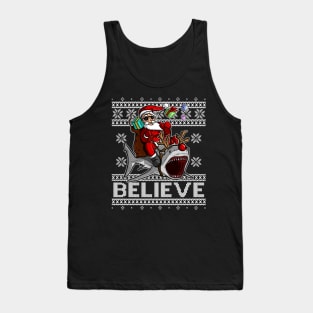 BELIEVE Santa Claus Rudolph the Rednose Shark CHRISTMAS UGLY SWEATER Tank Top